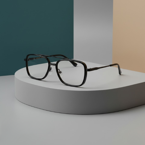 Vintage Square Metal Eyeglasses – OG Retro Full Rim Frame | Available in Black, Golden & Grey