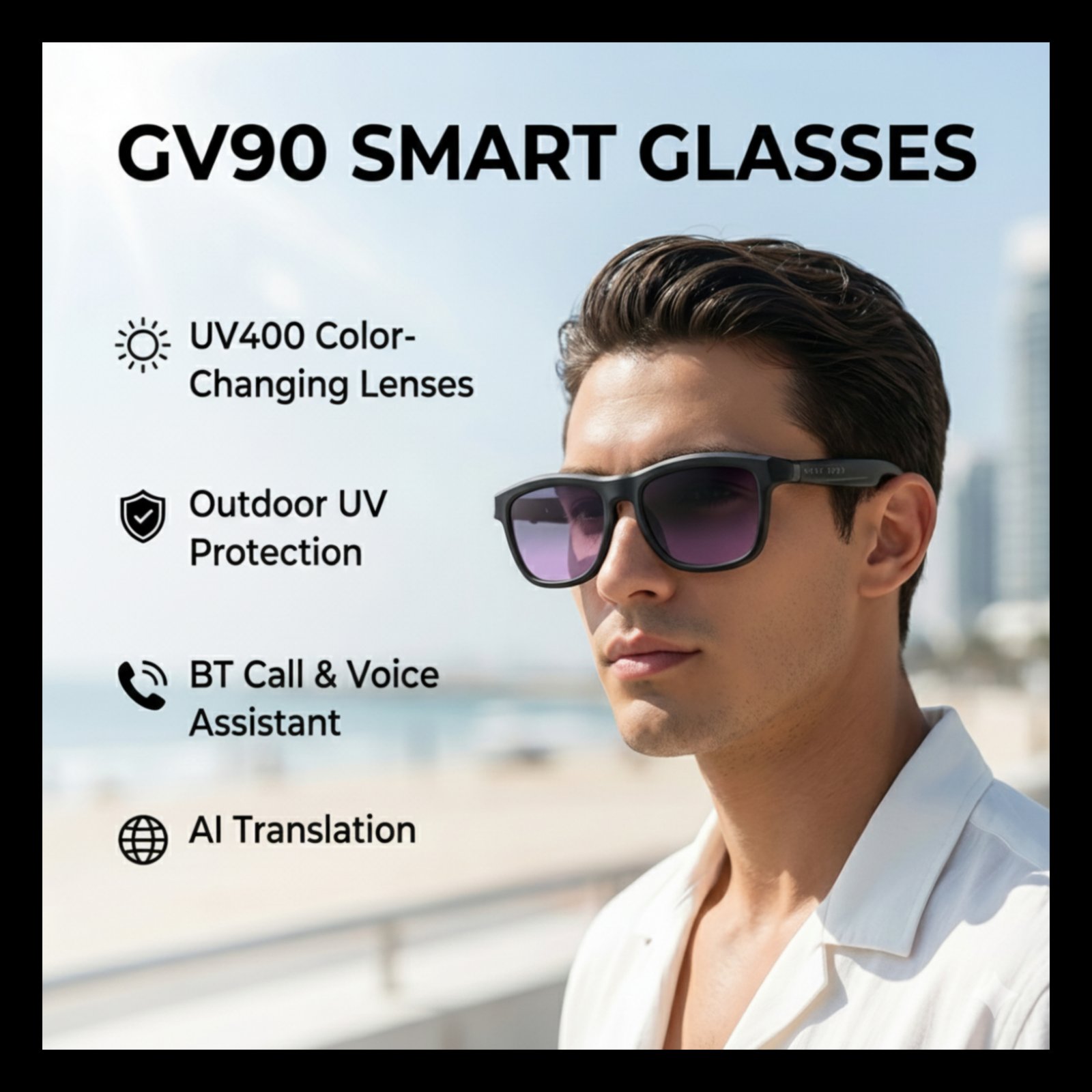 Smart Colour Changing AI Glasses – Intelligent Adaptive Lens Eyewear | Unisex Smart Eyeglasses (Black / Grey)