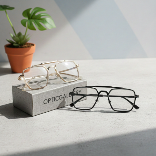 Ultra Square Full Rim Eyeglasses with Pre-Fitted Blue Block Lenses – Lightweight Frame (Golden, Black)