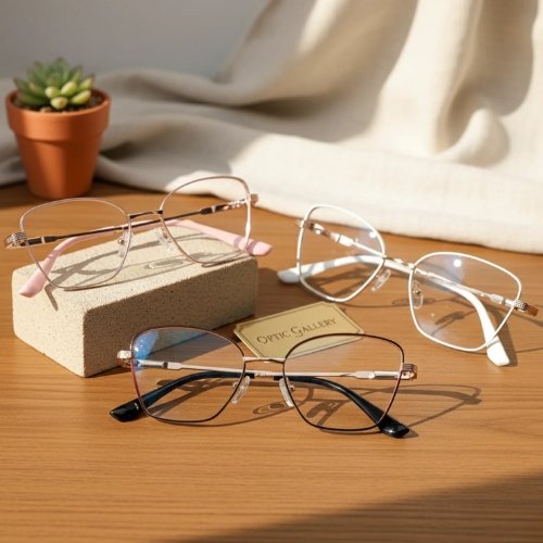 Cat Eye Metal Full Rim Eyeglasses – Elegant Lightweight Frame for Women (Golden-Pink / Black-Golden)