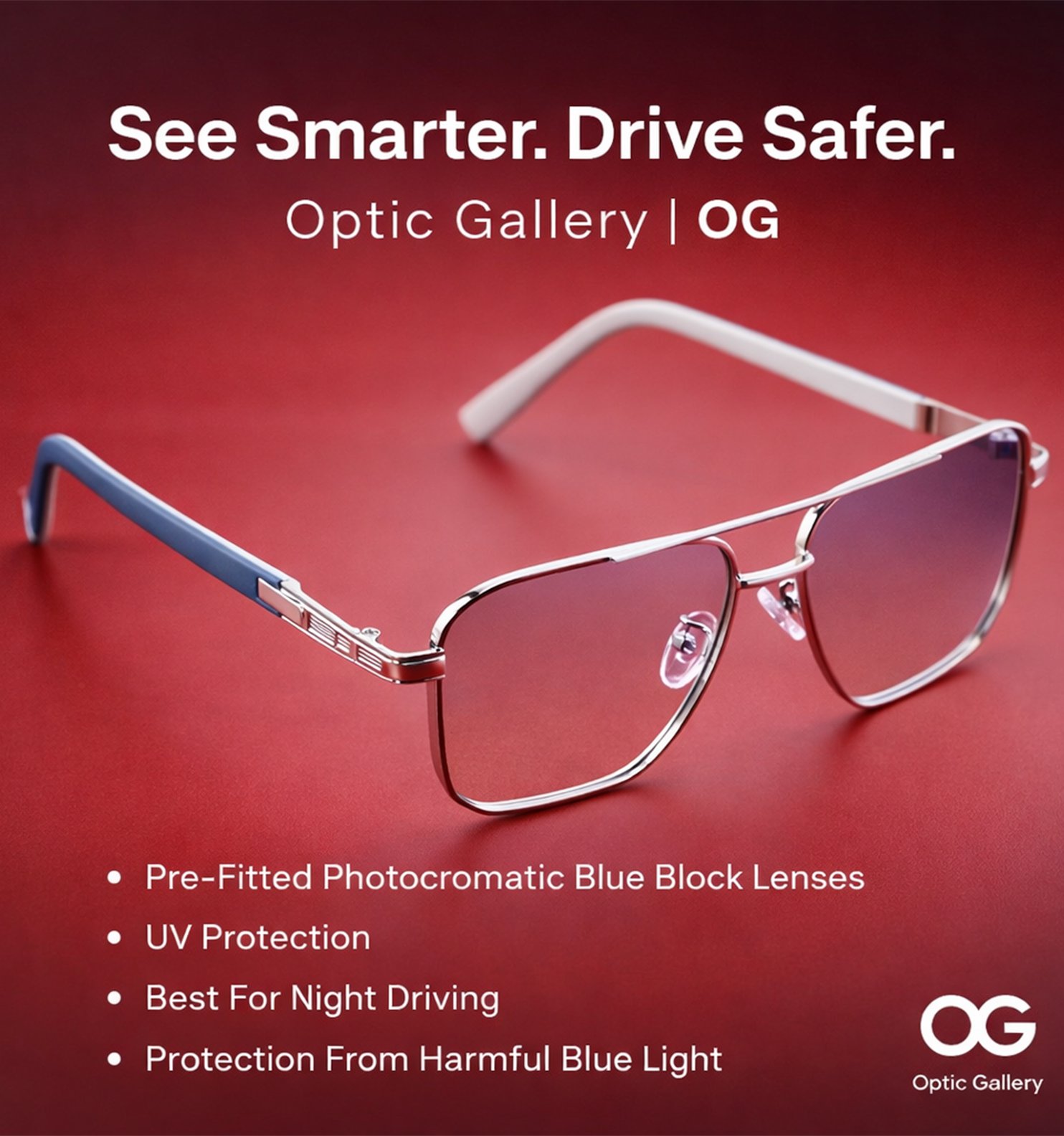 Blue Block Photochromic Metal Rim Eyeglasses – Pre-Fitted Blue Light & Photochromic Lenses (Black, Golden, Gunmetal, Silver)