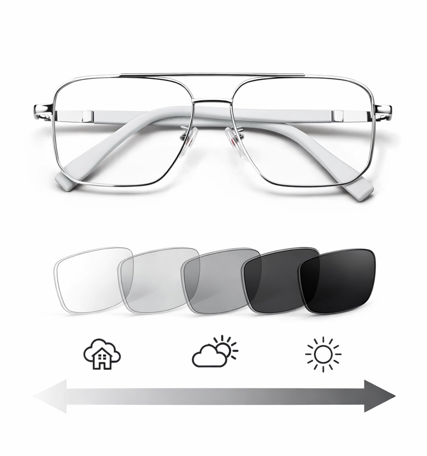 Blue Block Photochromic Metal Rim Eyeglasses – Pre-Fitted Blue Light & Photochromic Lenses (Black, Golden, Gunmetal, Silver)