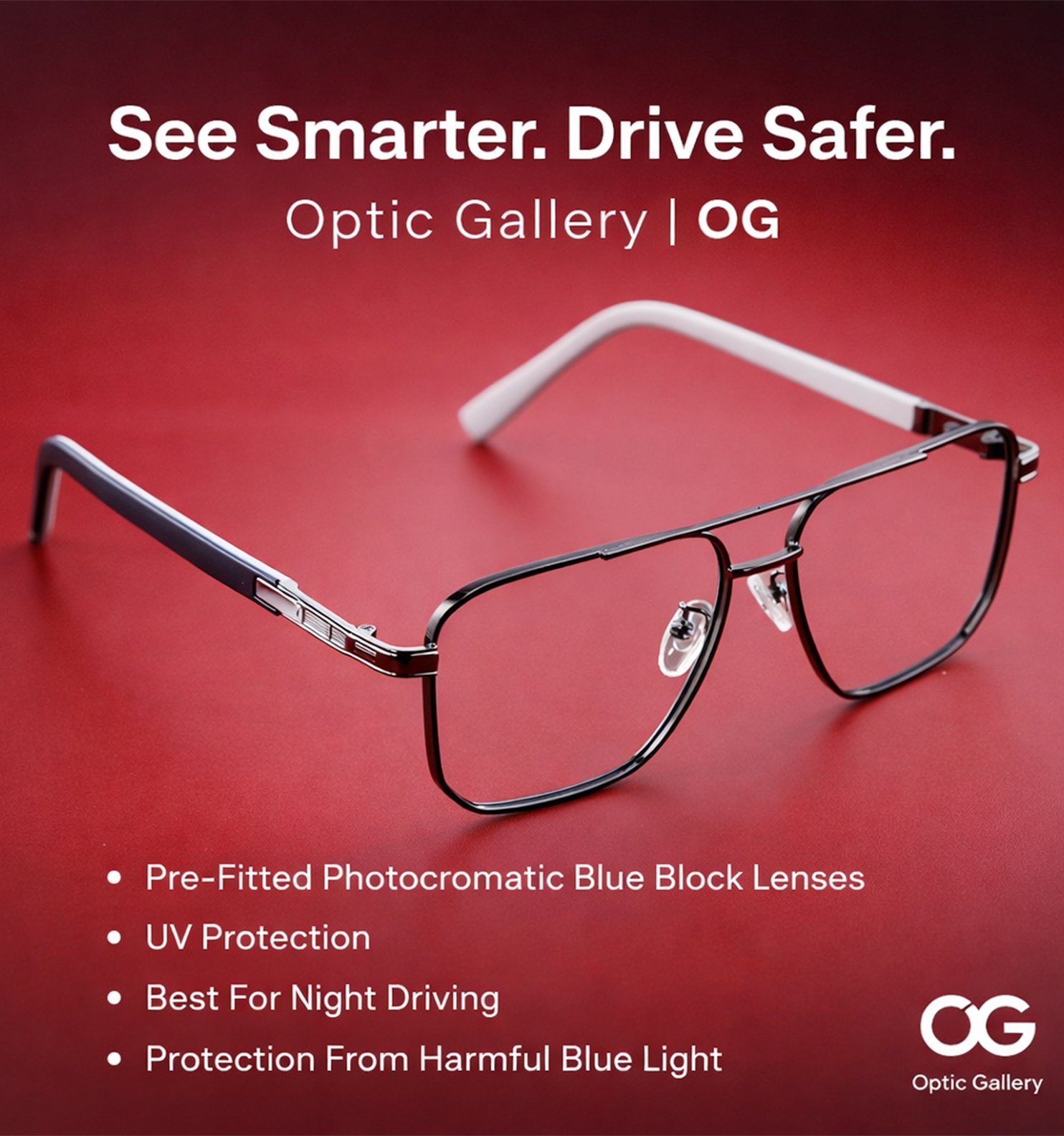 Blue Block Photochromic Metal Rim Eyeglasses – Pre-Fitted Blue Light & Photochromic Lenses (Black, Golden, Gunmetal, Silver)