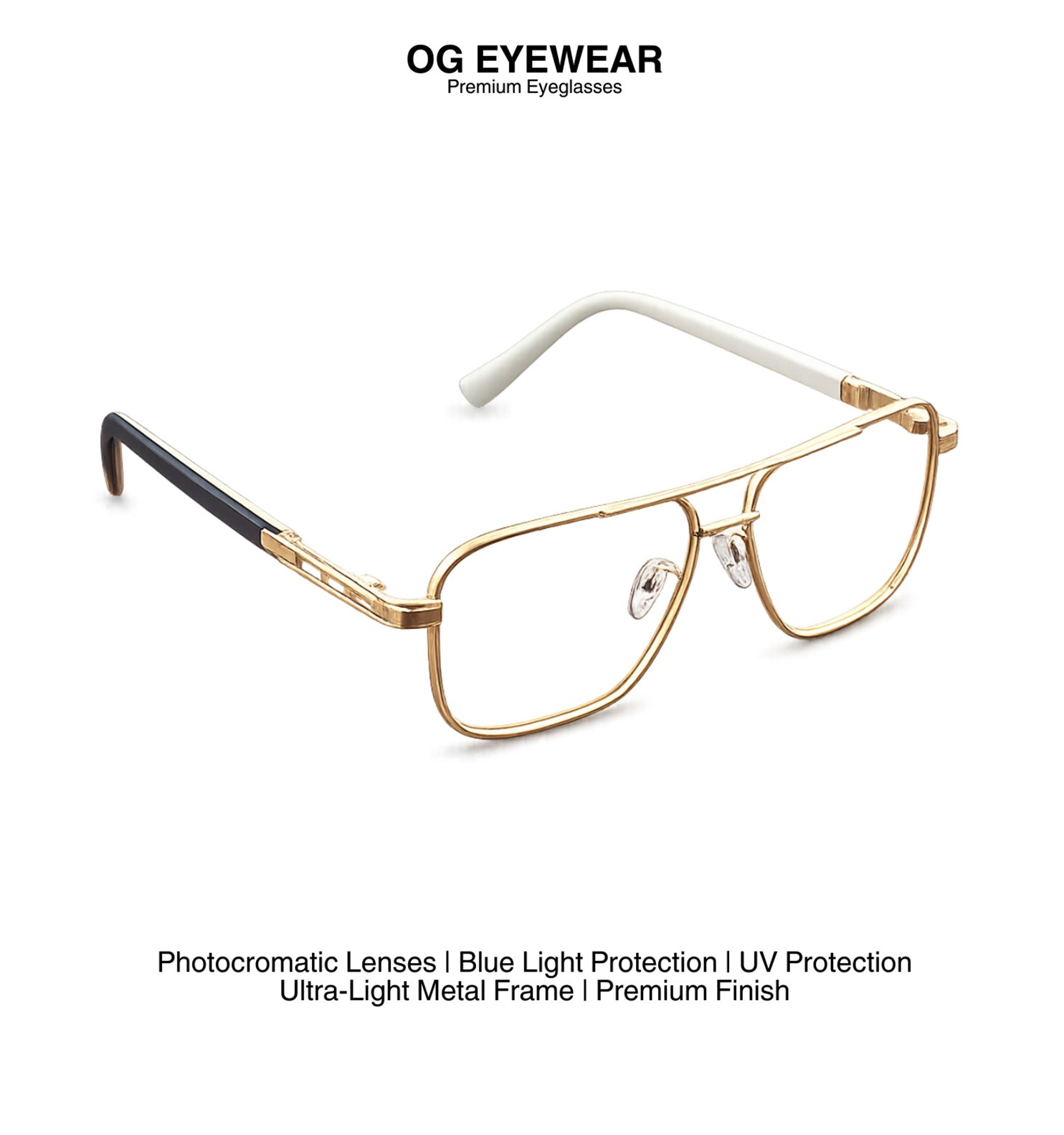 Blue Block Photochromic Metal Rim Eyeglasses – Pre-Fitted Blue Light & Photochromic Lenses (Black, Golden, Gunmetal, Silver)