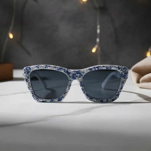 Blue Diamond Glam Sunglasses for Women – Luxury Blue Diamond Frame Fashion Shades