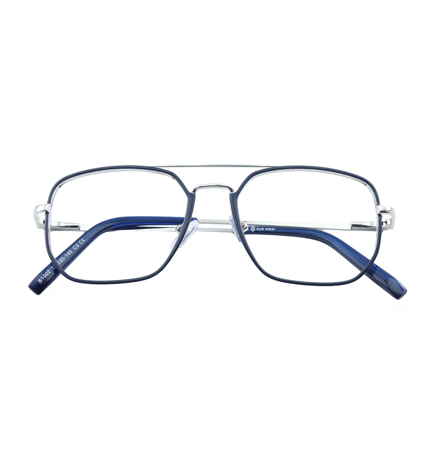 Classic Pilot Full Rim Eyeglasses for Men | Lightweight Metal Frame (Blue & Brown)