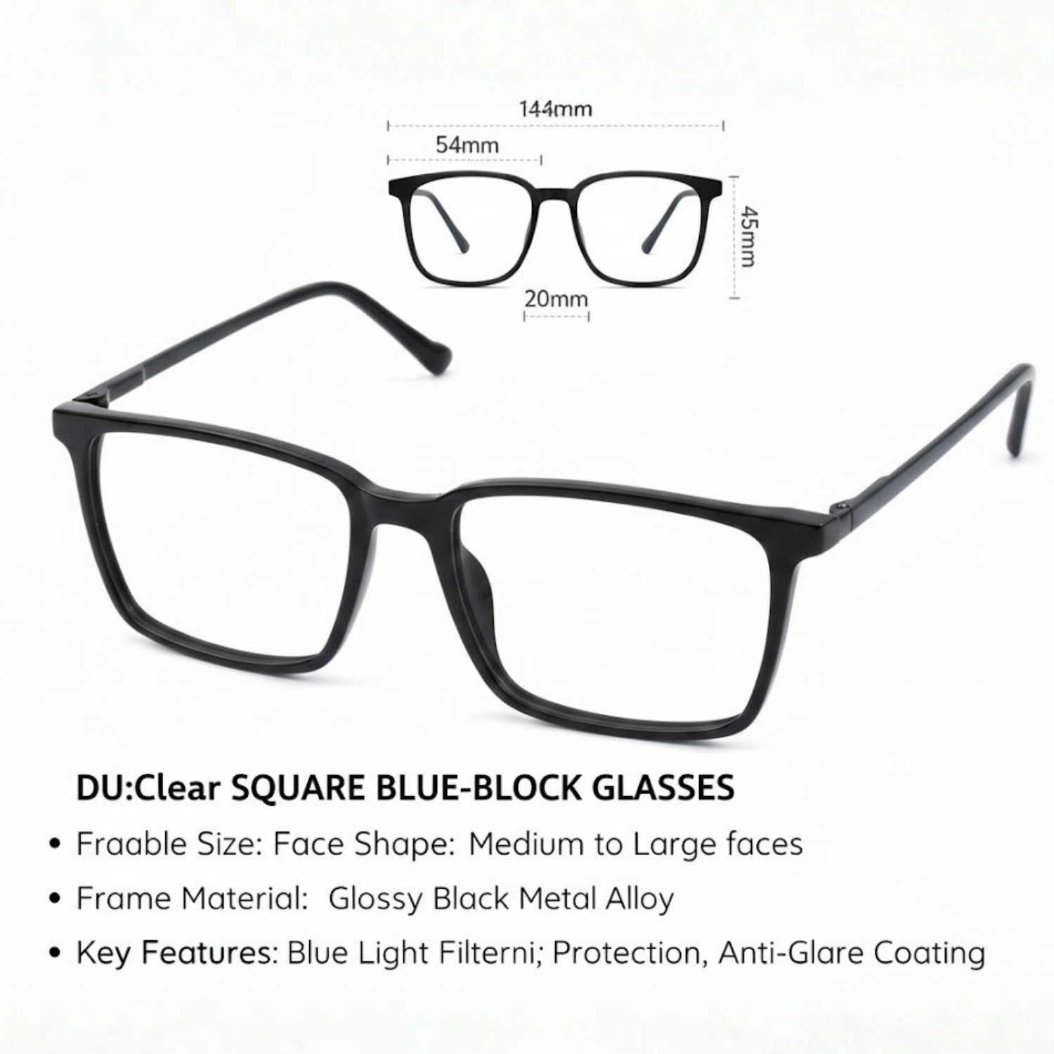 Clear Square Blue-Block Glasses for Men & Women | Lightweight Square Frame | Anti Blue Light Computer & Office Eyewear