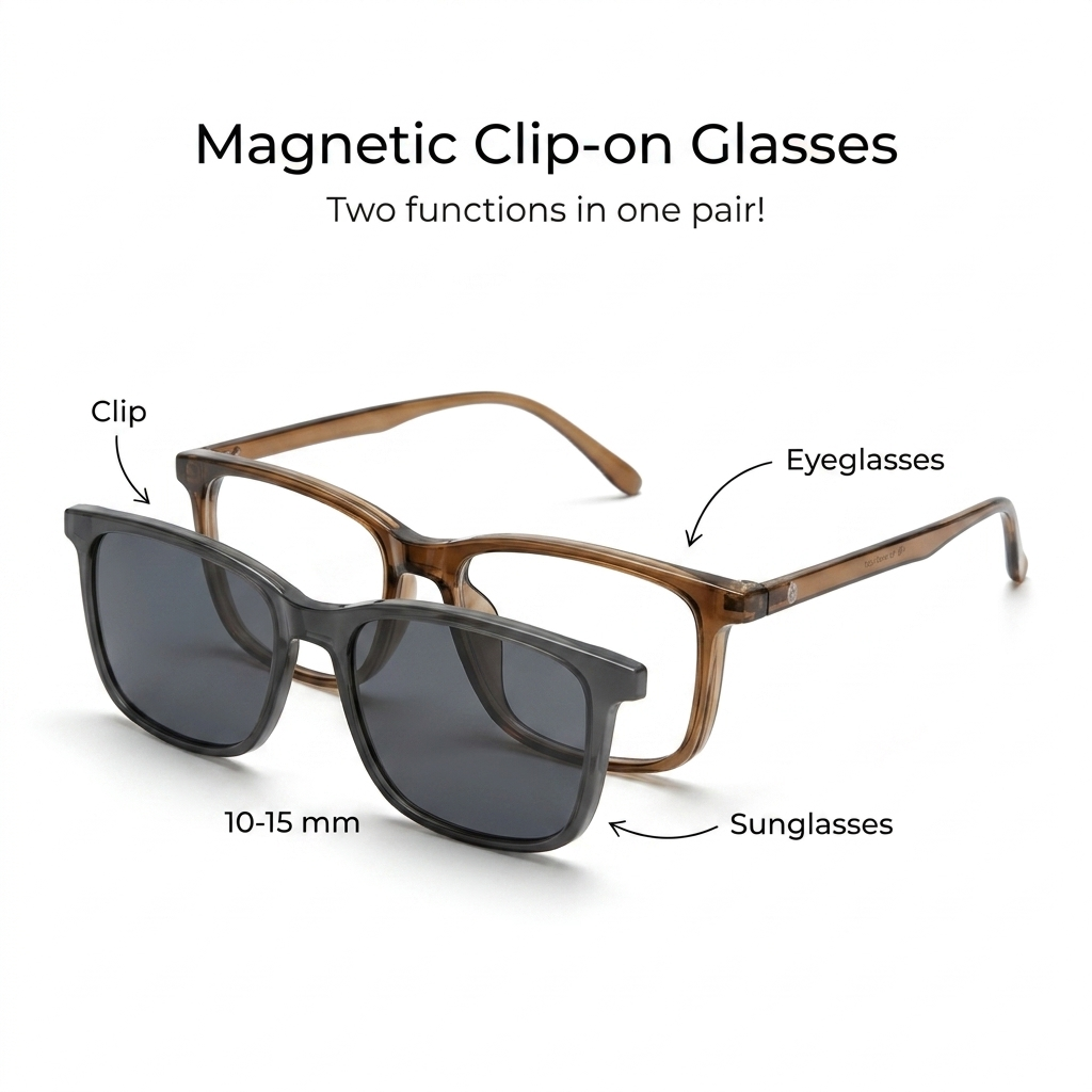 OG Dual Mode Rectangular Clip-On Glasses with Polarized Magnetic Clip – Unisex 2-in-1 Eyewear
