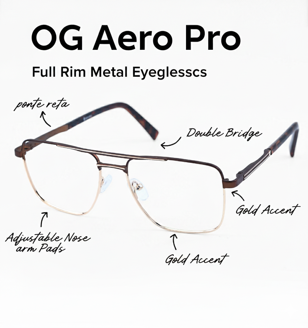 OG Aero Pro Men’s Full Rim Metal Eyeglasses | Lightweight Premium Square Frame