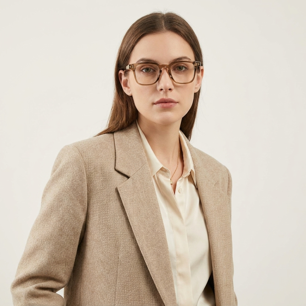 OG Amber Regent | Luxury Crystal Brown Square Eyeglasses with Transparent Champagne Acetate Frame