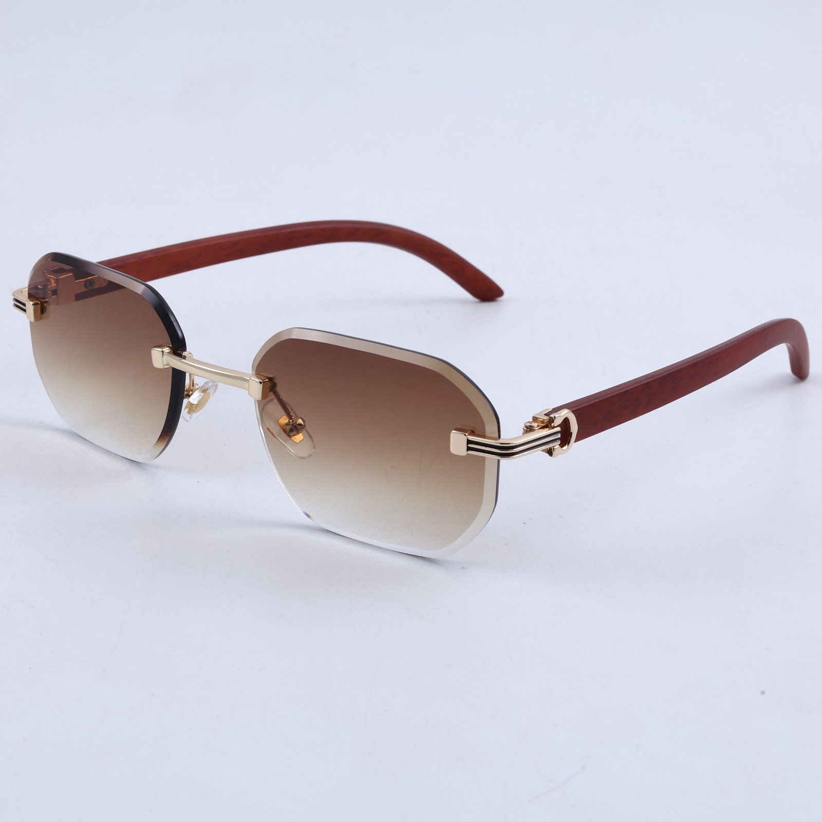 OG Arctic Phantom | Luxury Rimless Ice Blue Geometric Sunglasses with Gold Skull Temples