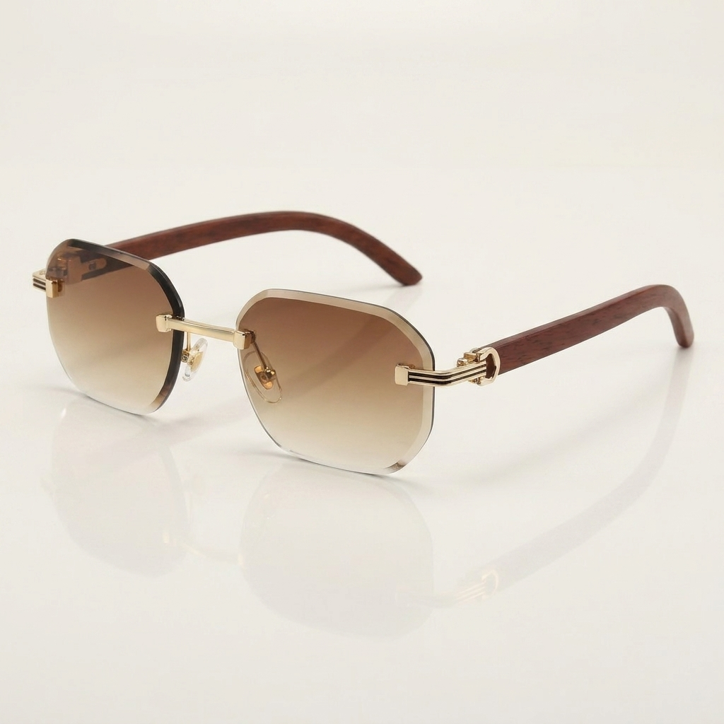 OG Arctic Phantom | Luxury Rimless Ice Blue Geometric Sunglasses with Gold Skull Temples