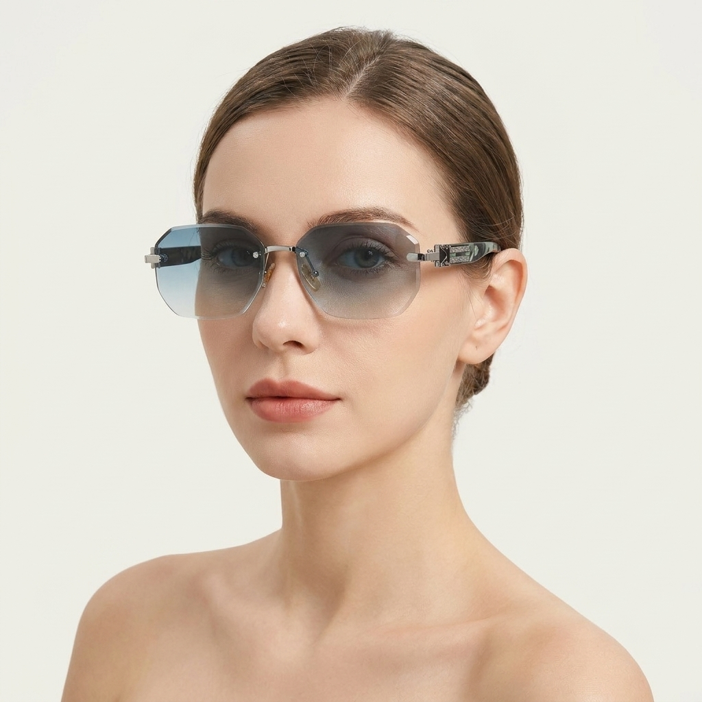OG Arctic Phantom | Luxury Rimless Ice Blue Gradient Sunglasses with Camo Heritage Temples