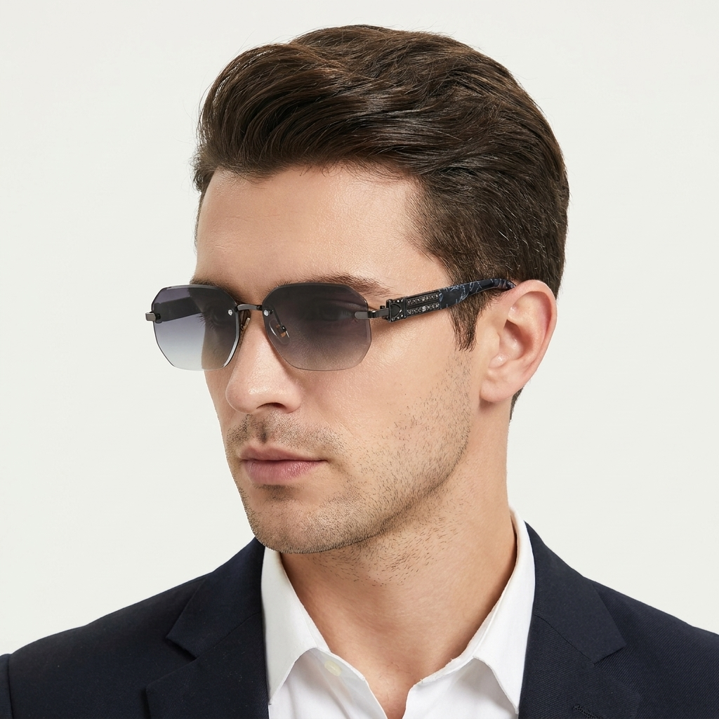 OG Arctic Phantom | Luxury Rimless Ice Blue Gradient Sunglasses with Camo Heritage Temples