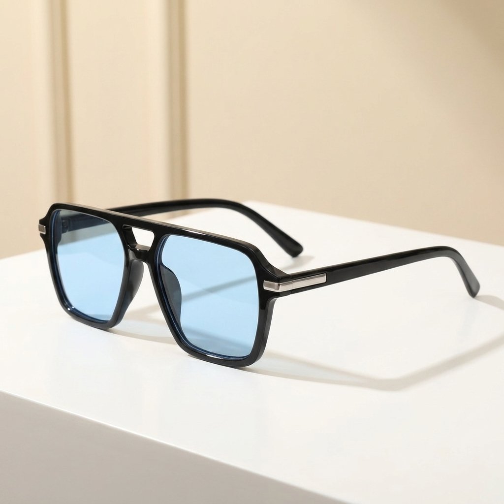 OG Azure Titan | Luxury Black Navigator Sunglasses with Ice Blue Lenses