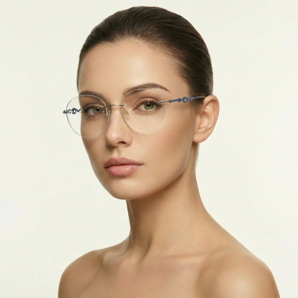 OG Azure Wave | Rimless Round Sunglasses For Women