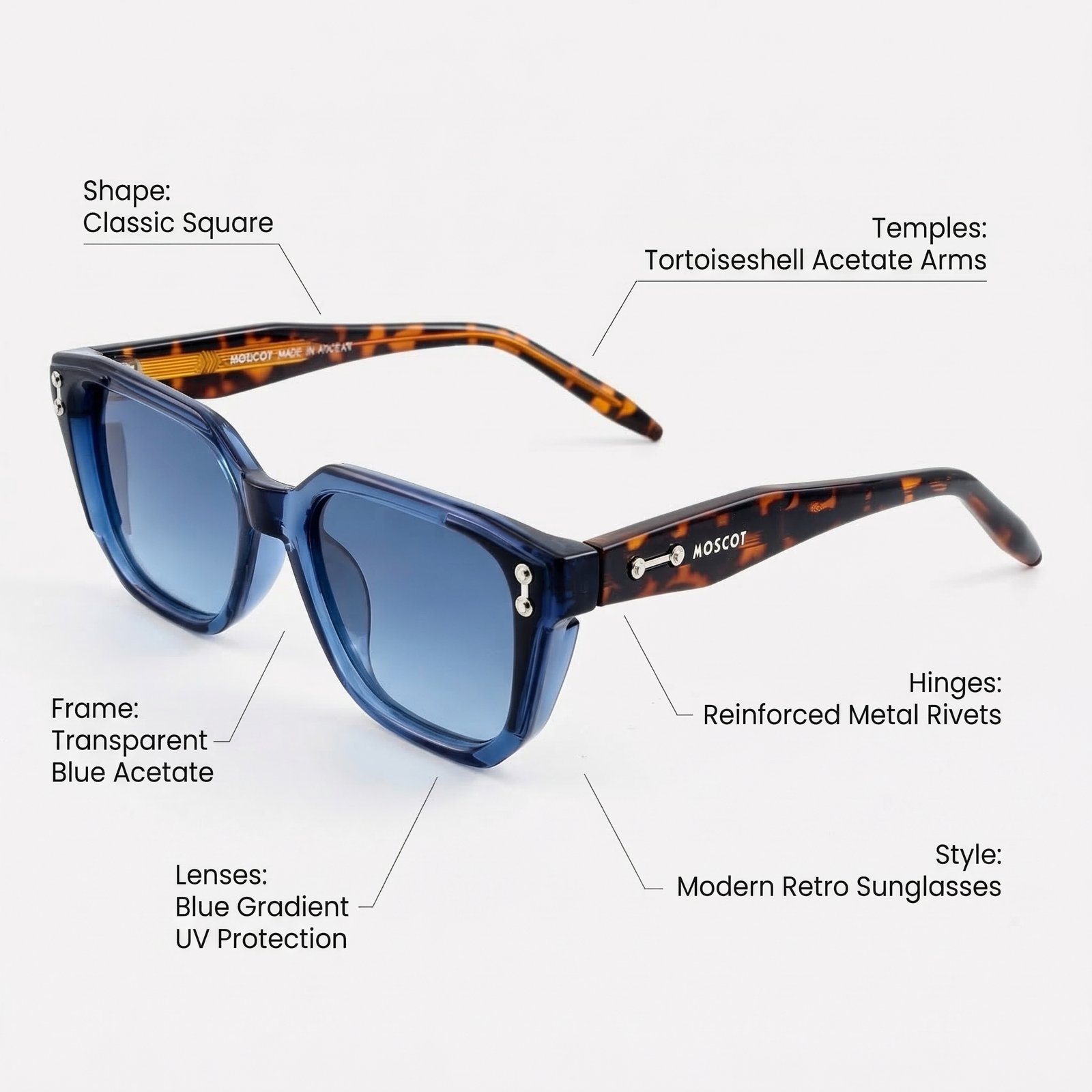 OG Blue Havana | Crystal Blue Square Sunglasses