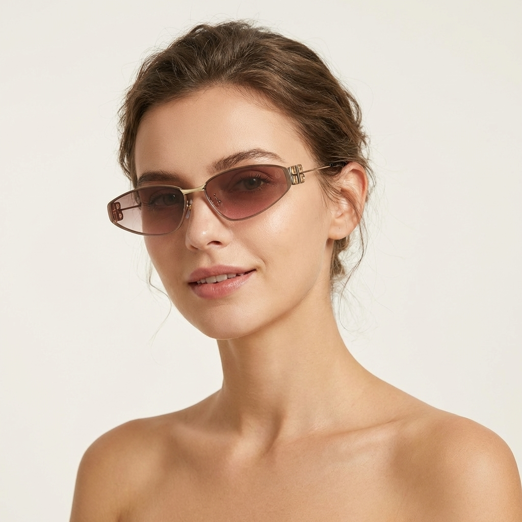 OG Blush Curve | Gold Slim Cat-Eye Pink Tint Sunglasses
