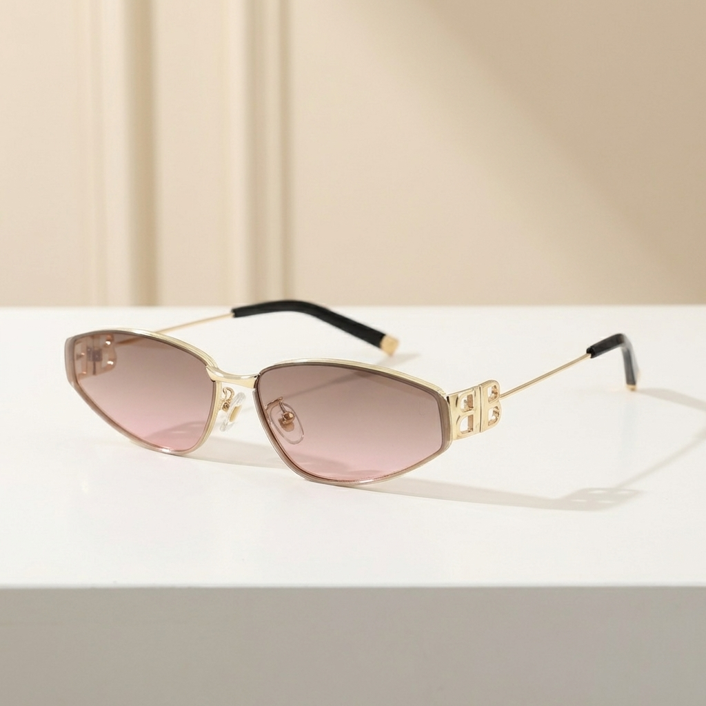 OG Blush Curve | Gold Slim Cat-Eye Pink Tint Sunglasses