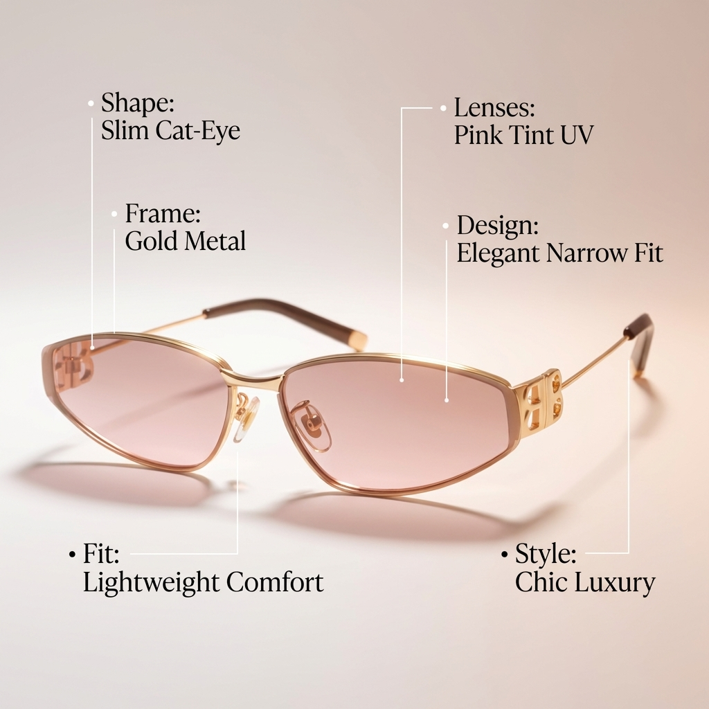 OG Blush Curve | Gold Slim Cat-Eye Pink Tint Sunglasses