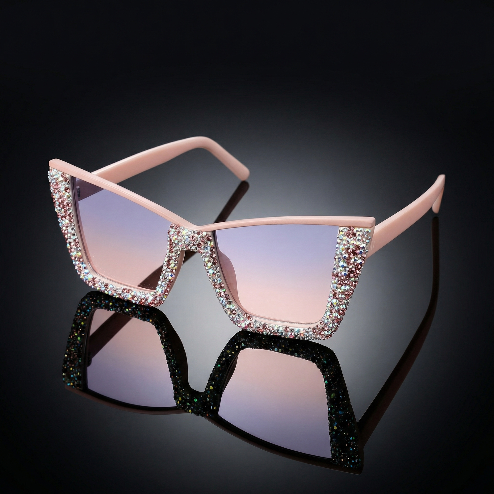 OG Blush Stardust Oversized Square Sunglasses | Crystal Embellished Luxury Gradient Shades for Women