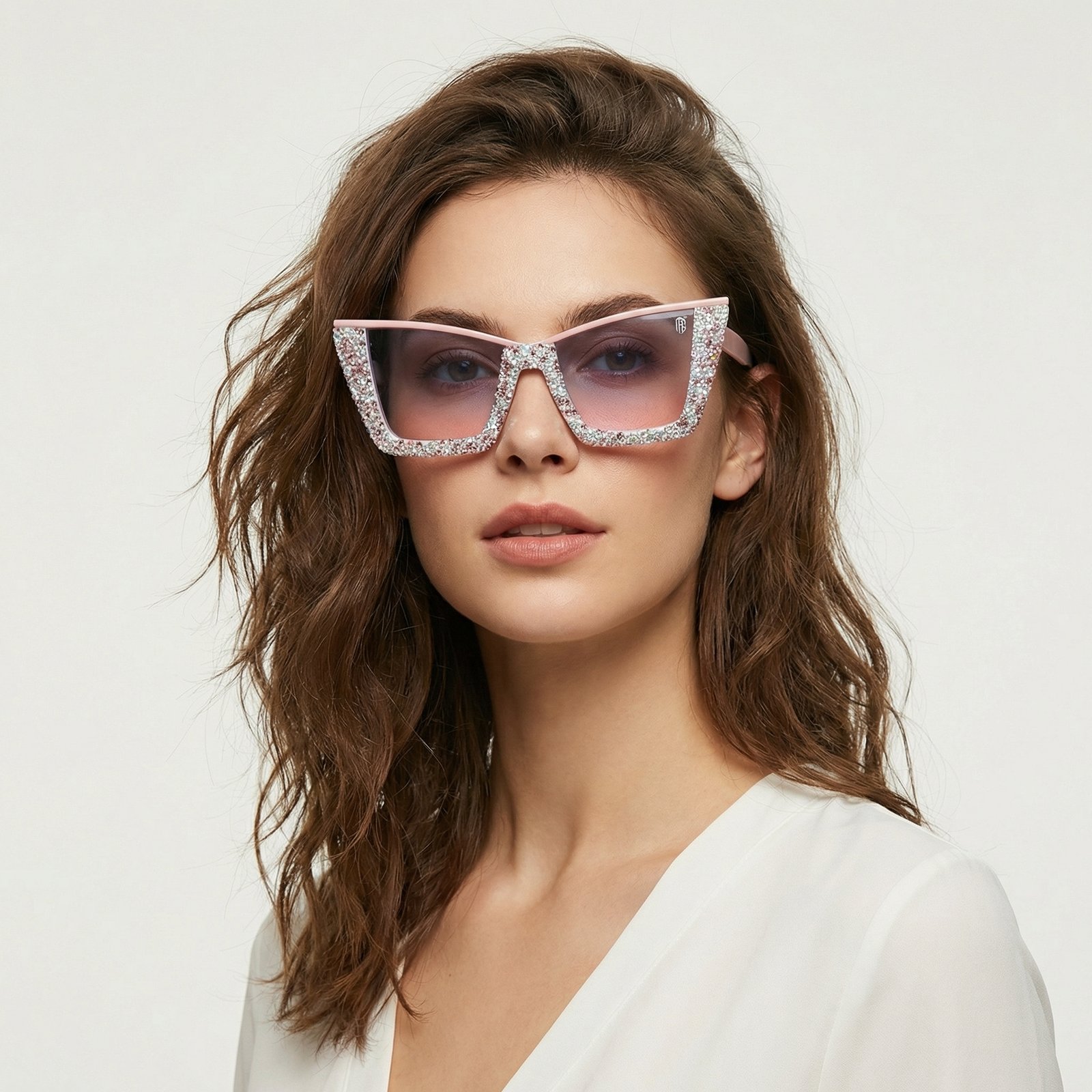 OG Blush Stardust Oversized Square Sunglasses | Crystal Embellished Luxury Gradient Shades for Women