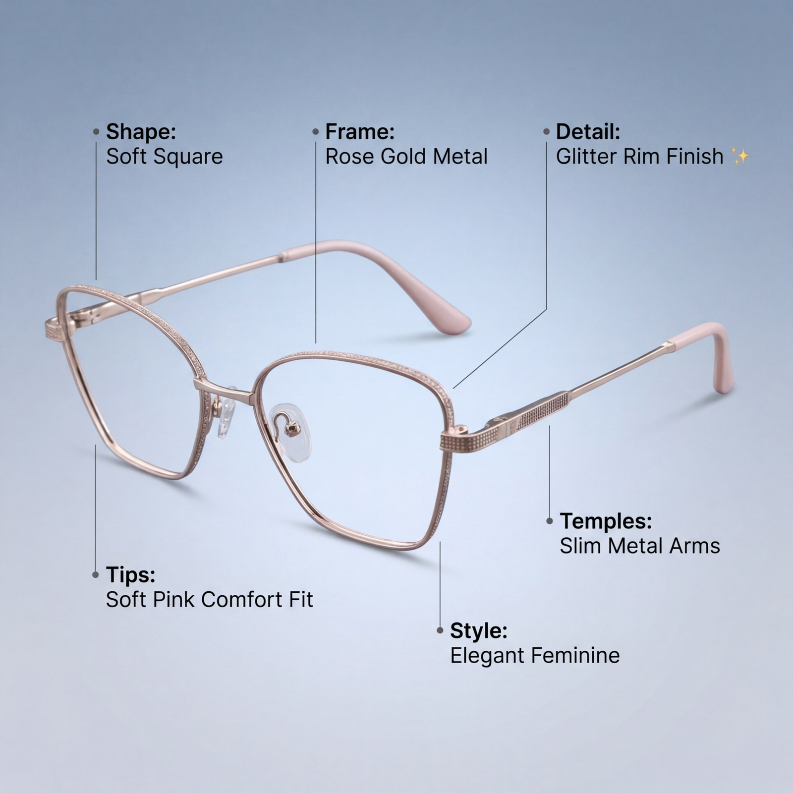 OG Blush Steel | Dual Tone Square Metal Eyeglasses