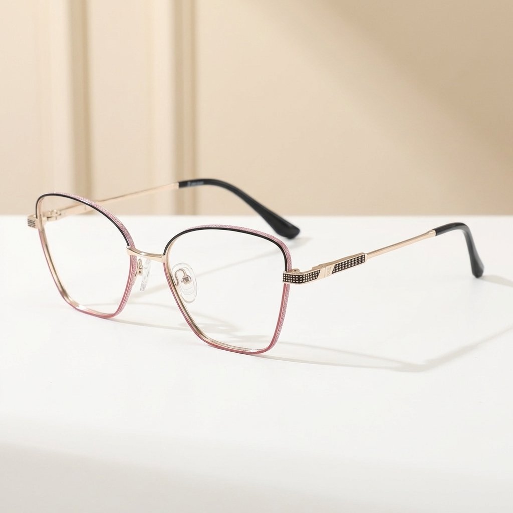 OG Blush Steel | Dual Tone Square Metal Eyeglasses