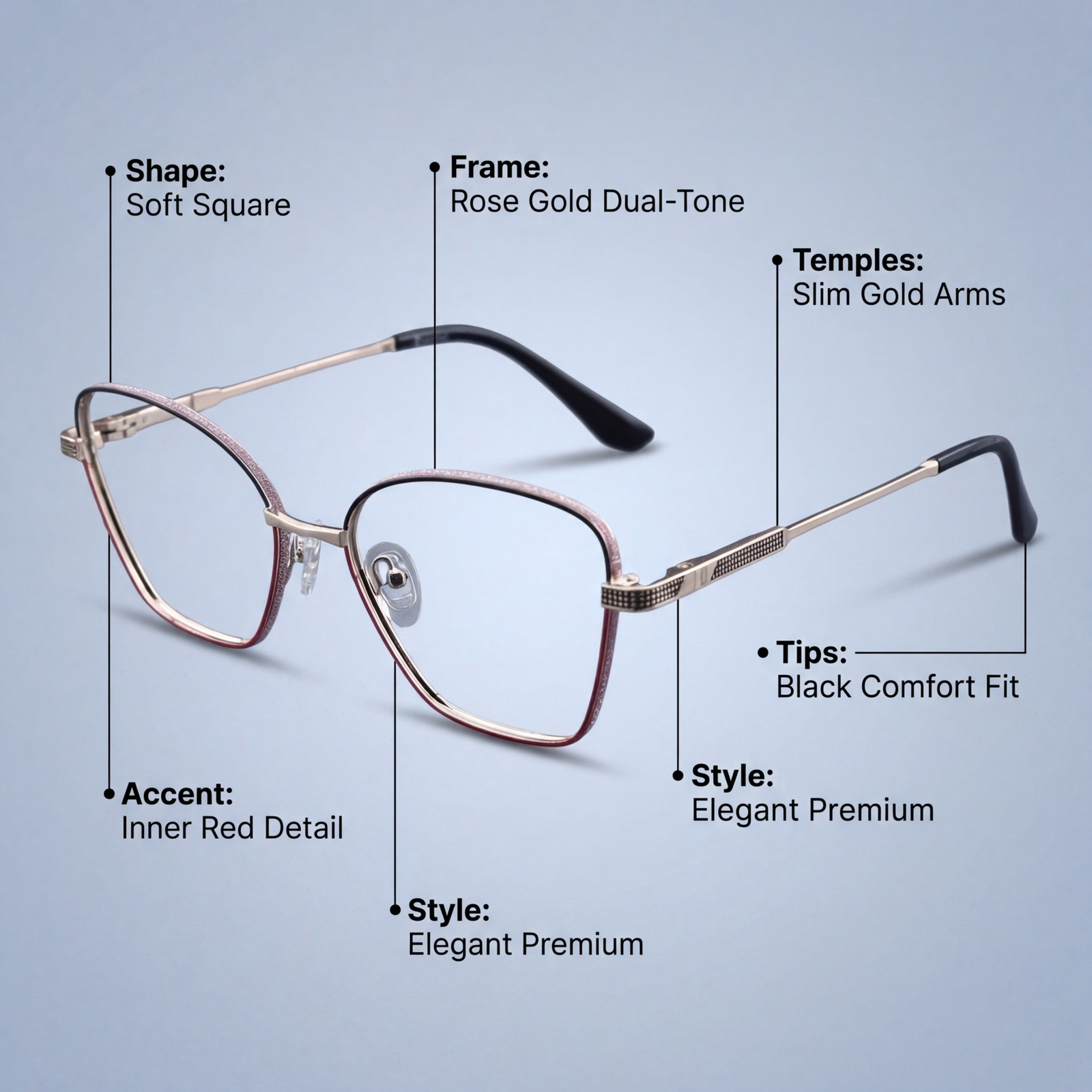 OG Blush Steel | Dual Tone Square Metal Eyeglasses