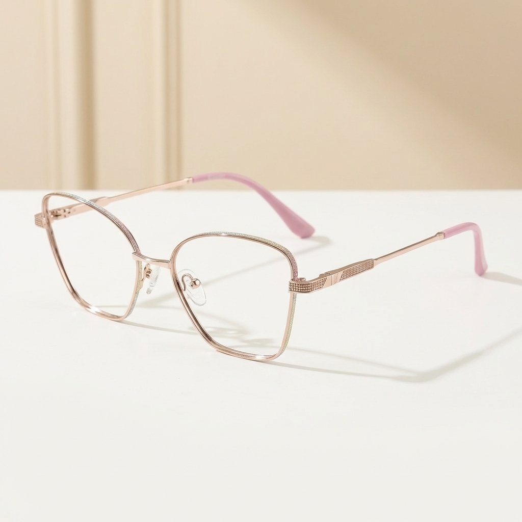 OG Blush Steel | Dual Tone Square Metal Eyeglasses