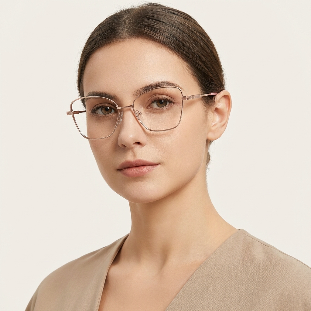 OG Blush Steel | Dual Tone Square Metal Eyeglasses