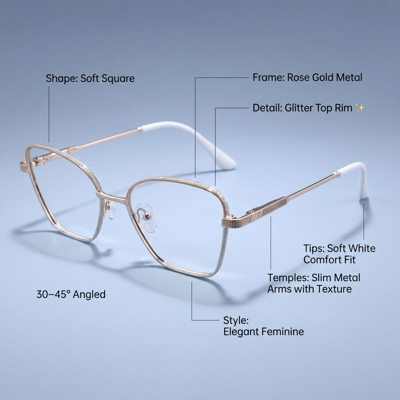 OG Blush Steel | Dual Tone Square Metal Eyeglasses