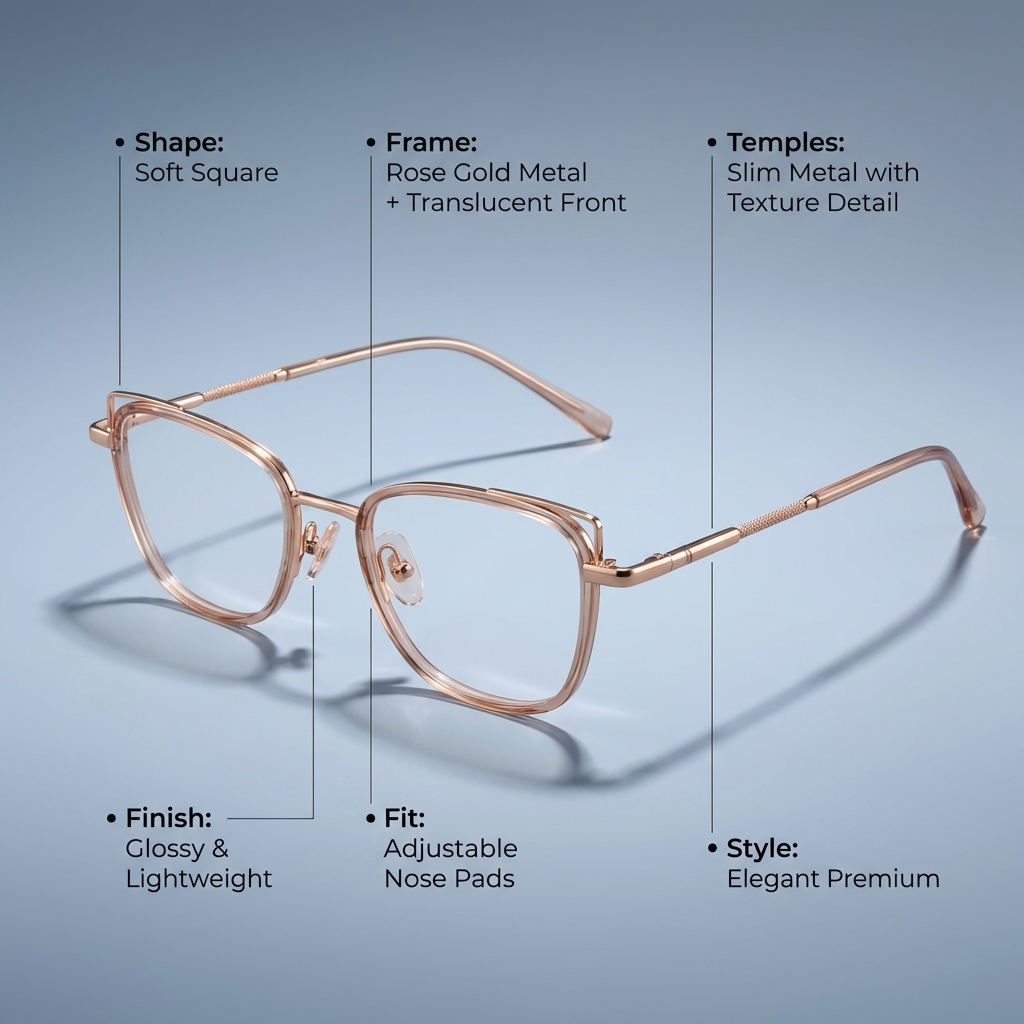 OG Cat Eye | Blush Pink Square Metal Eyeglasses