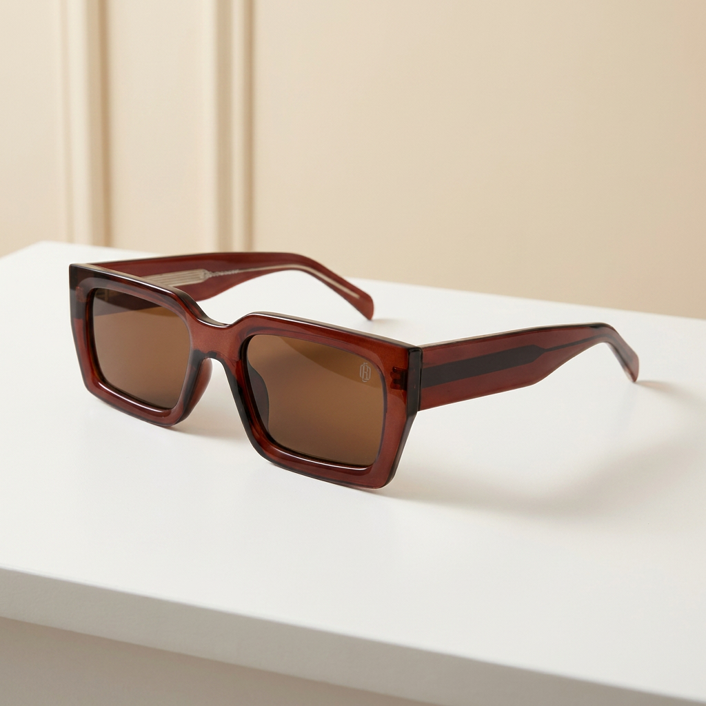OG Crimson Baron | Luxury Ruby Crystal Square Sunglasses with Deep Brown Lenses