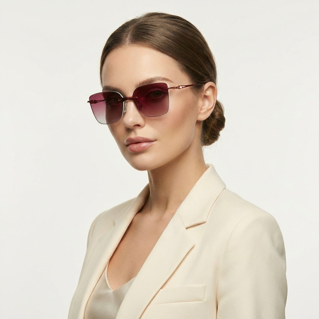 OG Crimson Edge | Rimless Square Sunglasses For Women