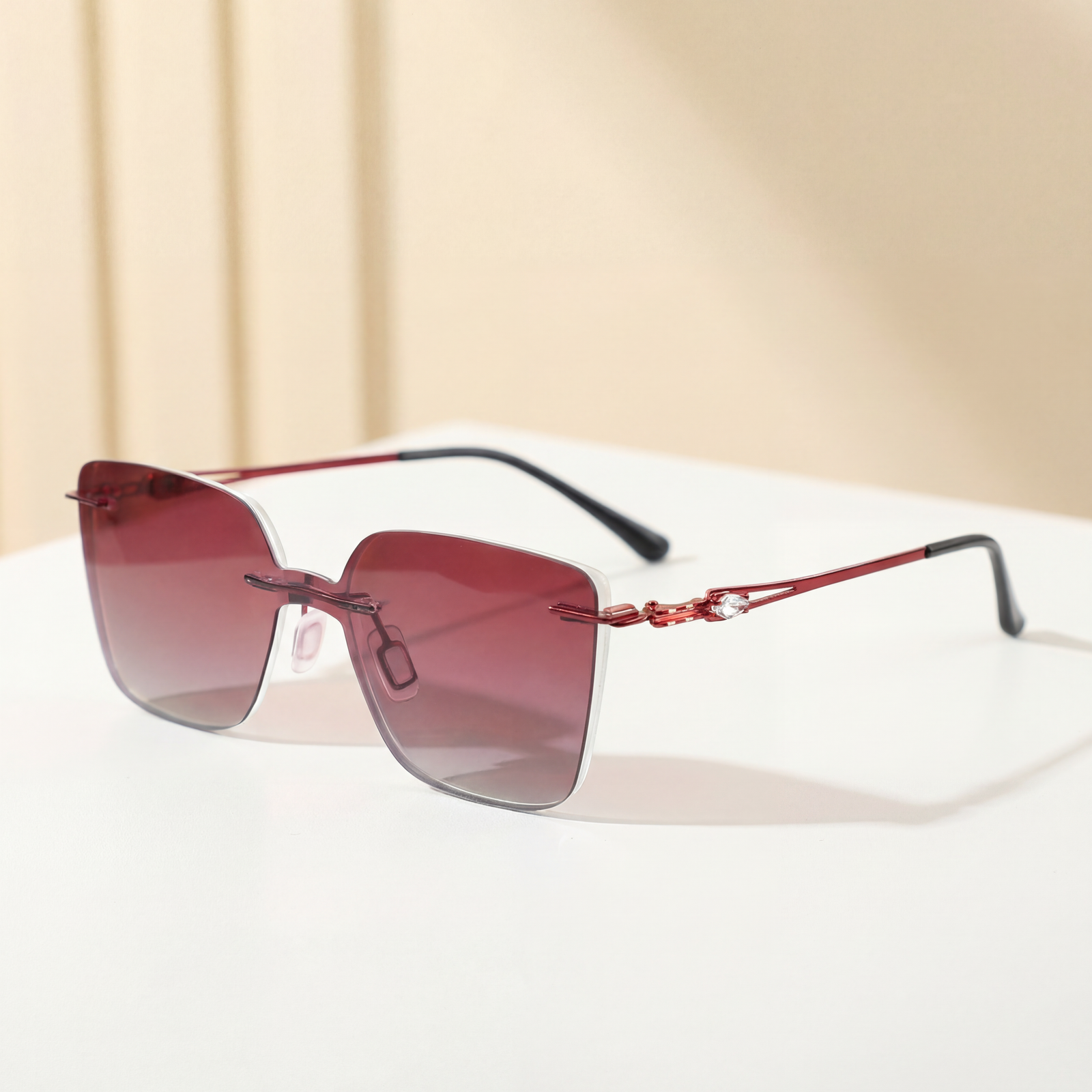 OG Crimson Edge | Rimless Square Sunglasses For Women