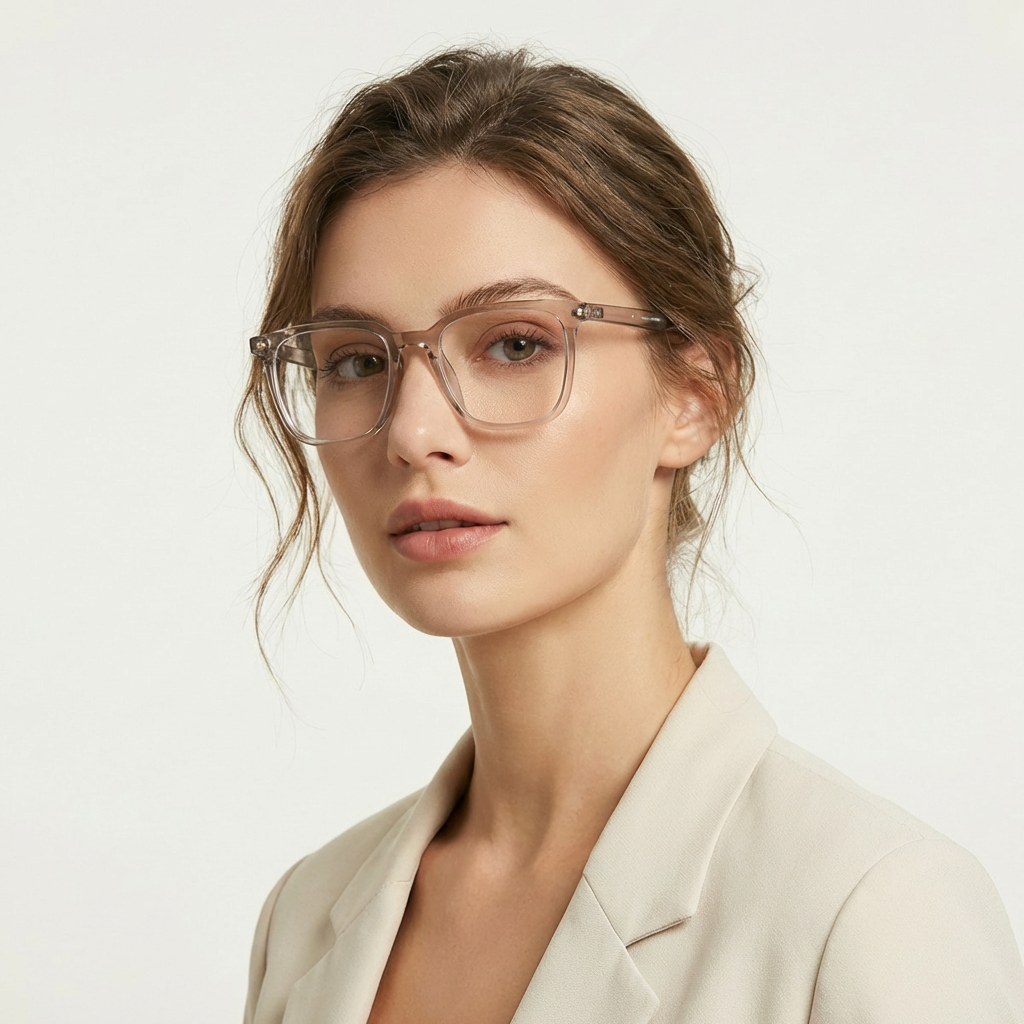 OG Crystal Blush Full Rim Square Eyeglasses | Ultra-Light Transparent Optical Frame for Women