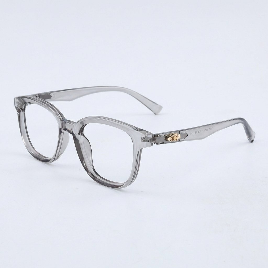 OG Crystal Luxe Full Rim Square Eyeglasses | Premium Transparent Grey Designer Optical Frame for Women