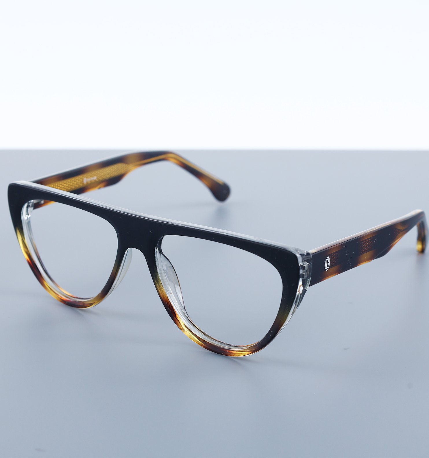 OG Crystal Men’s Full Rim Square Eyeglasses | Stylish Square Optical Frame in Blue Grey, Transparent & Yellow-Black