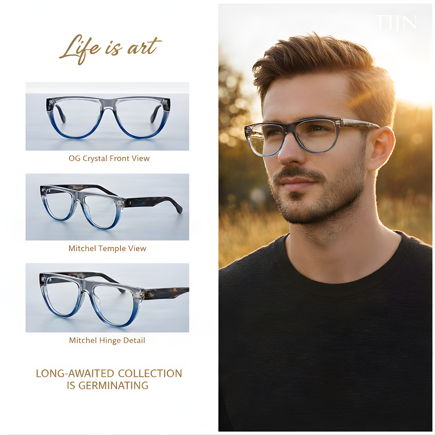 OG Crystal Men’s Full Rim Square Eyeglasses | Stylish Square Optical Frame in Blue Grey, Transparent & Yellow-Black