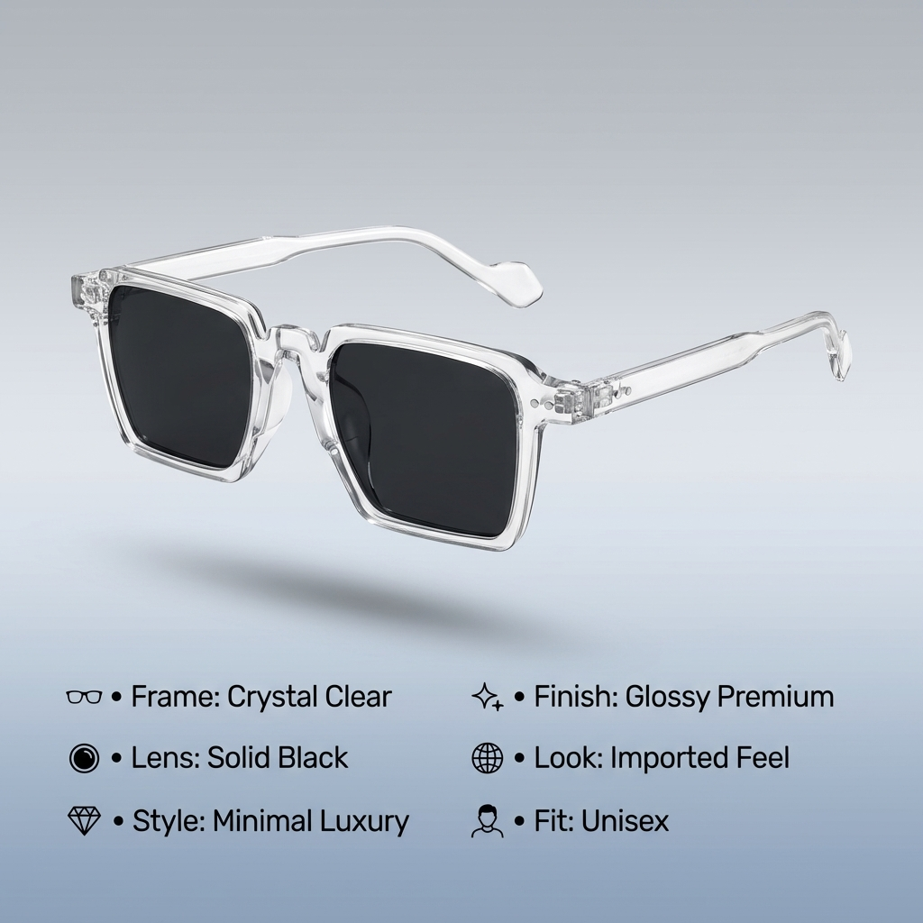 OG Crystal Noir | Classic Square Black Lens Sunglasses