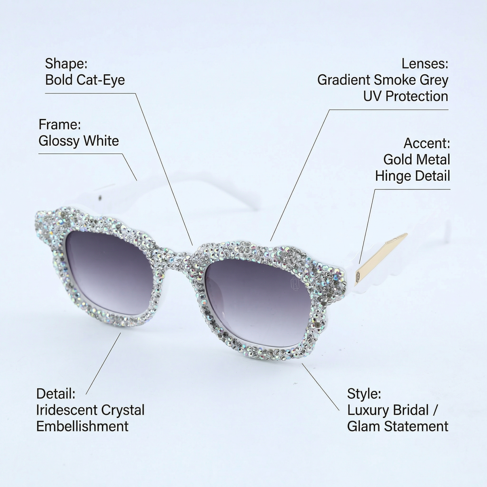 OG Diamond Frost | Crystal-Studded White Luxe Statement Sunglasses