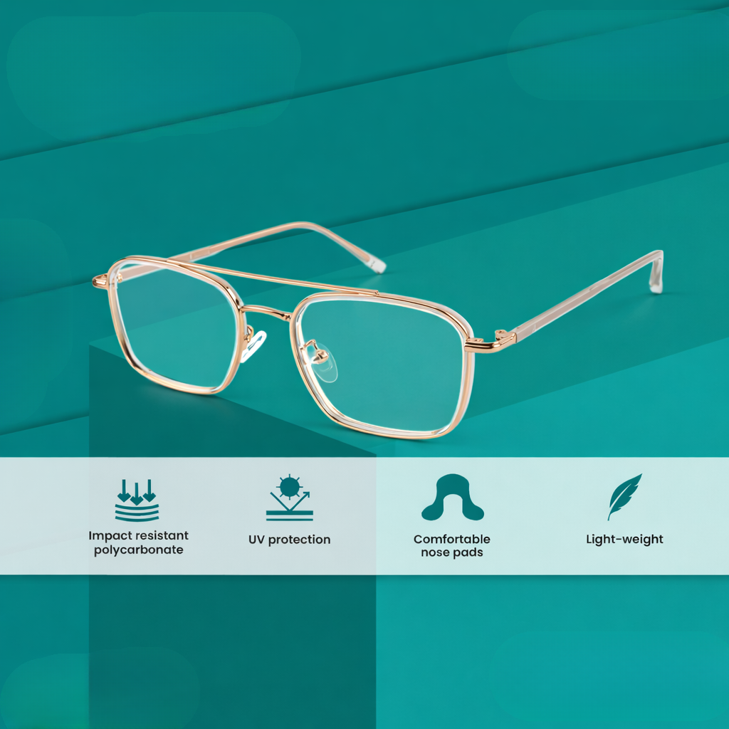 OG Elite Metal Aviator Square Full Rim Eyeglasses for Men