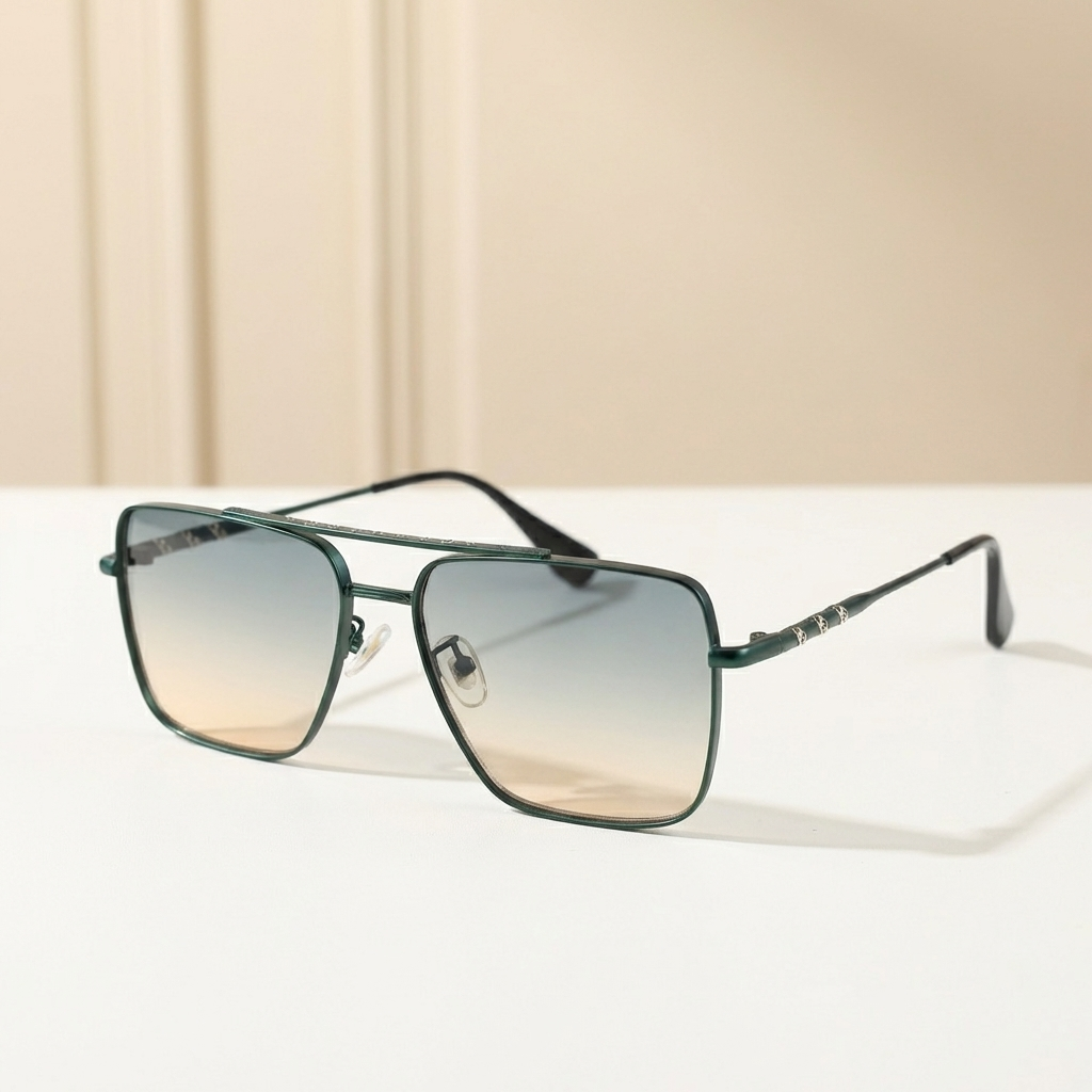 OG Emerald Glide | Green Metal Square Gradient Sunglasses