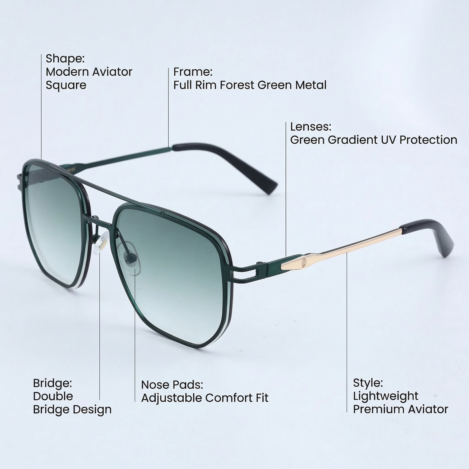 OG Emerald Pilot | Green Double-Bridge Aviator Sunglasses