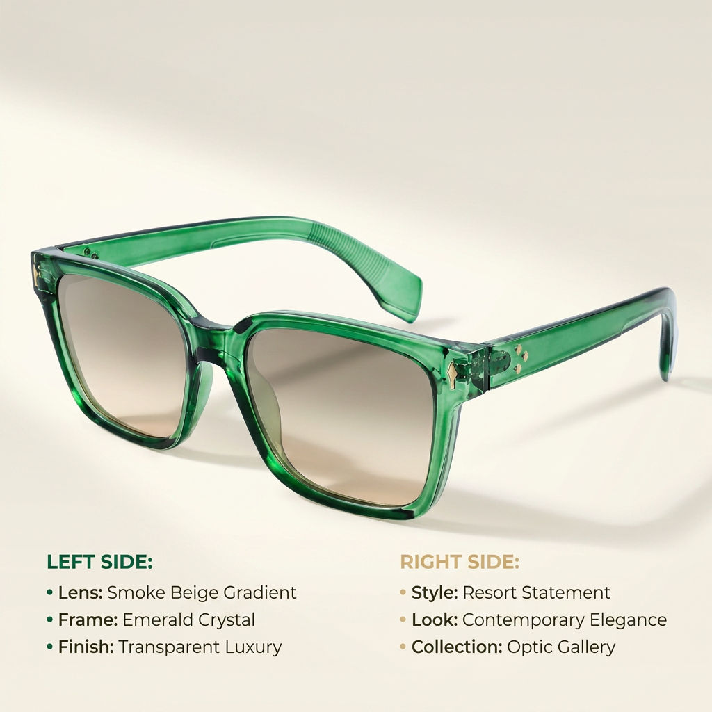 OG Emerald Prestige | Luxury Crystal Green Square Sunglasses with Smoke Gradient Lenses