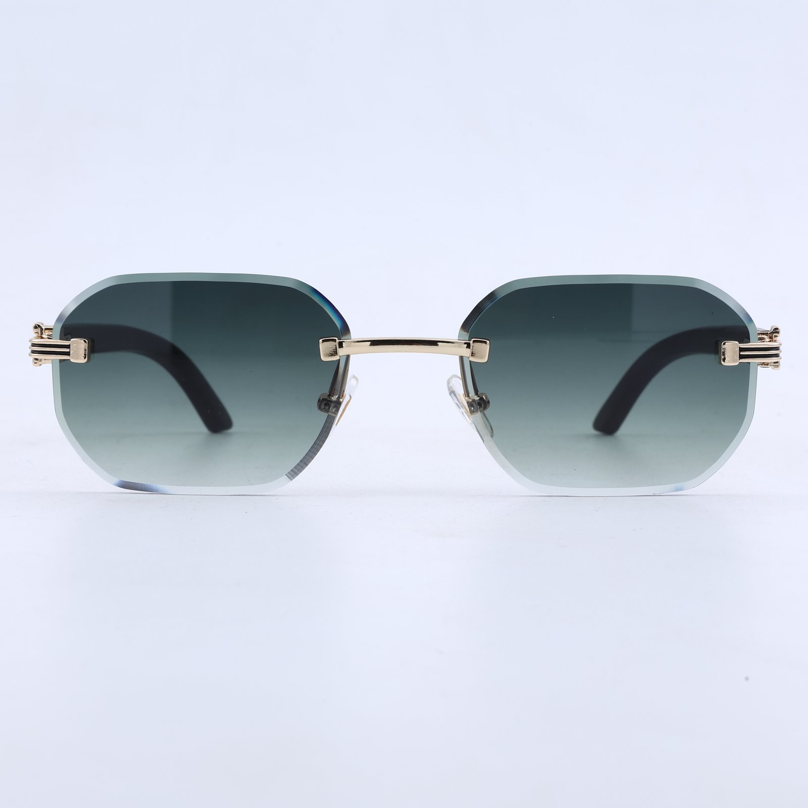 OG Emerald Sovereign | Luxury Rimless Forest Green Geometric Sunglasses with Gold Signature Temples