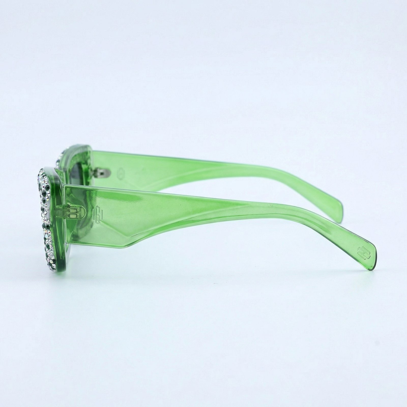 OG Emerald Spark Square Sunglasses | Green Crystal-Studded Luxury Statement Shades for Women