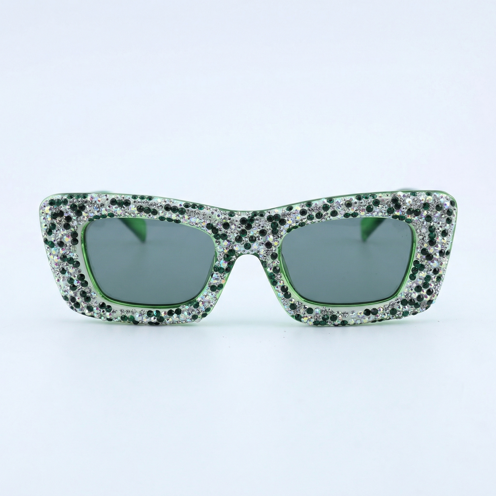 OG Emerald Spark Square Sunglasses | Green Crystal-Studded Luxury Statement Shades for Women
