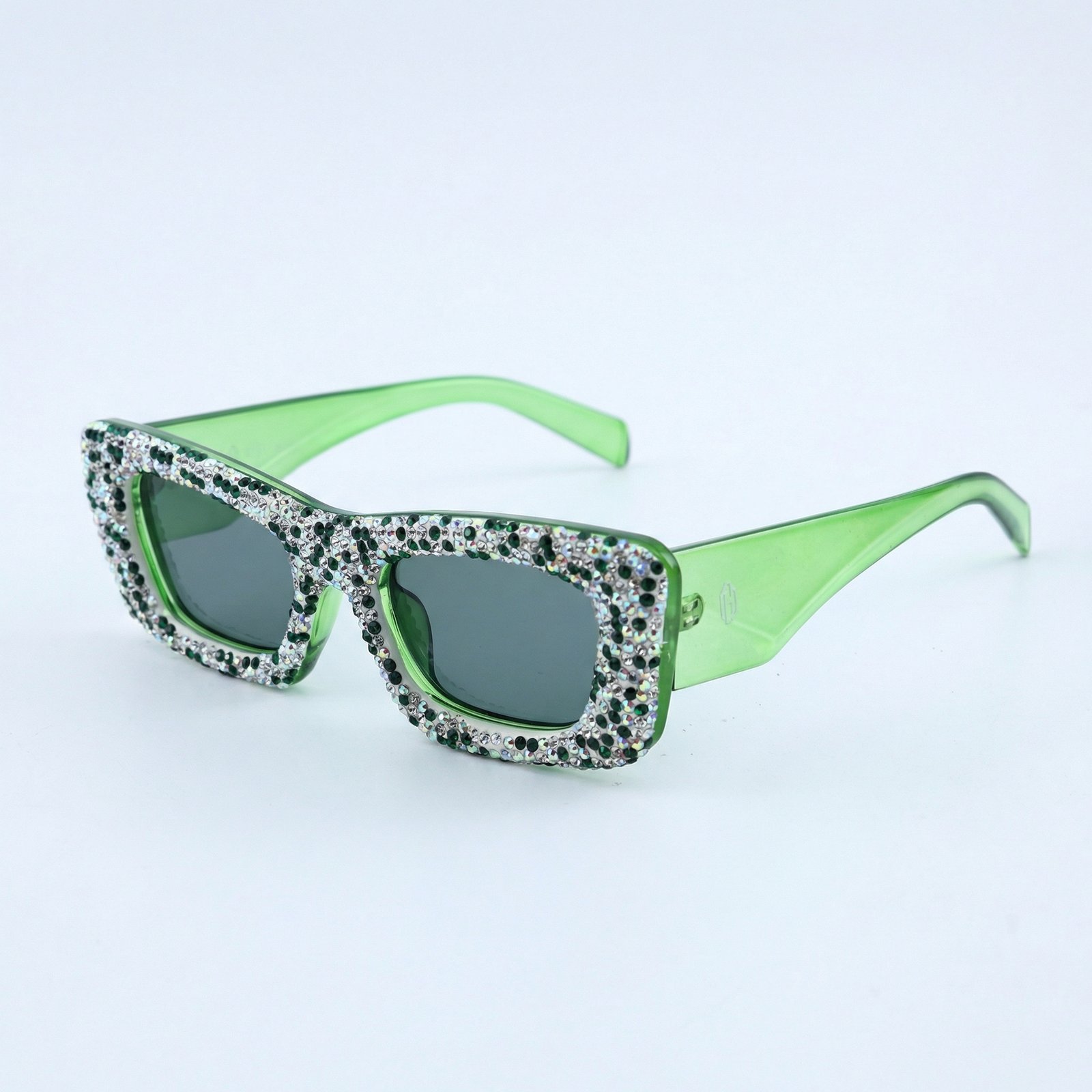 OG Emerald Spark Square Sunglasses | Green Crystal-Studded Luxury Statement Shades for Women